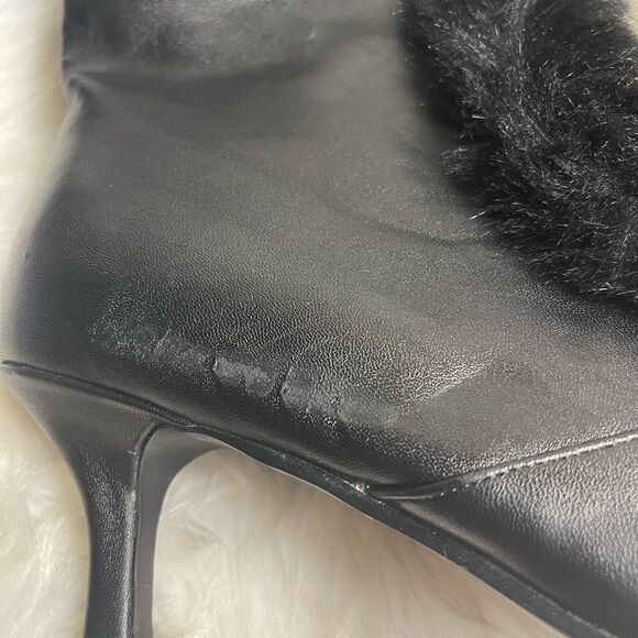 Ashro synthetic black mid calf boots  faux fur trim front zipper 3”heels SZ11W - Picture 16 of 16